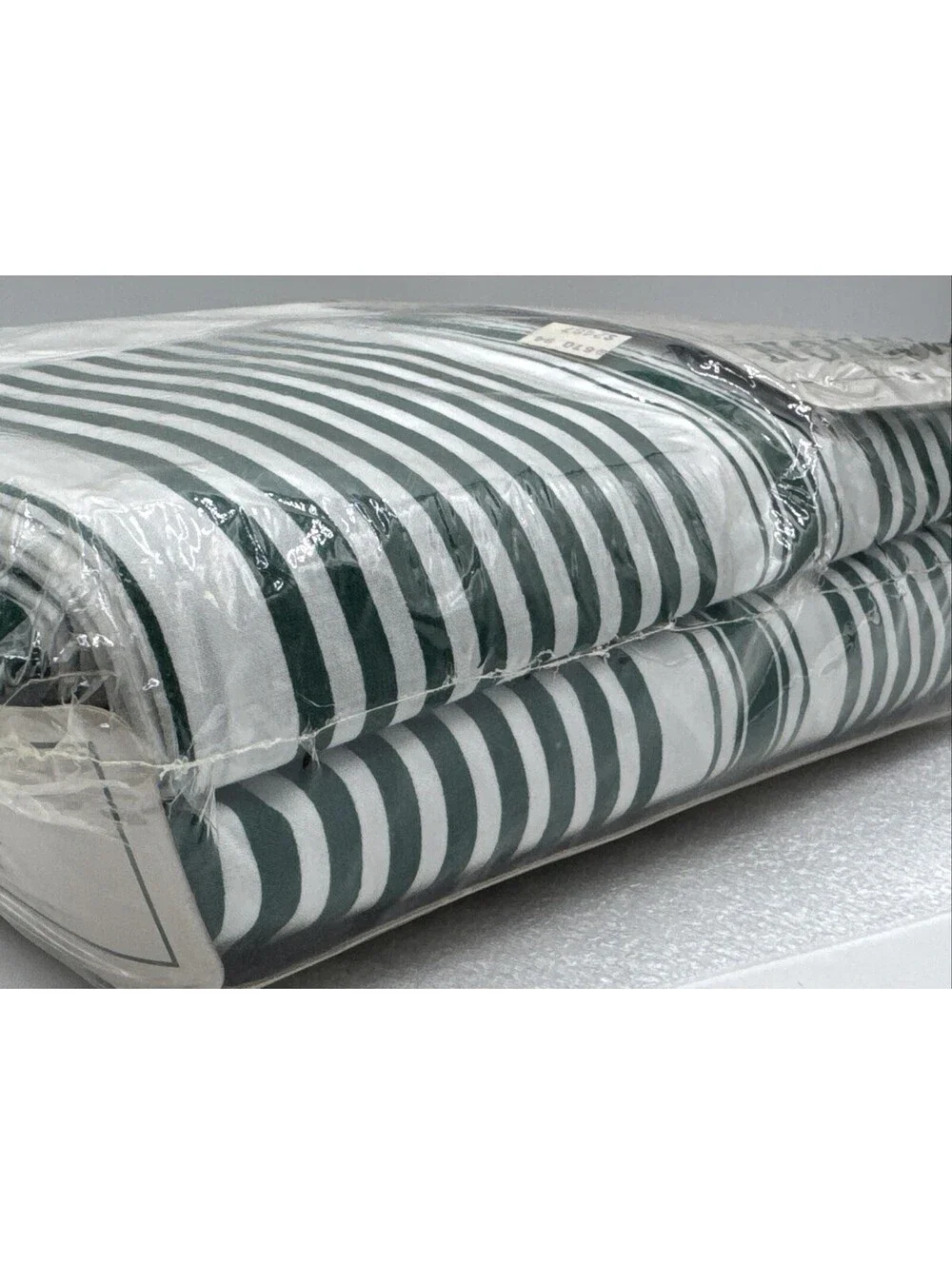 Vintage Cannon Monticello Green White Stripes No Iron Percale 4pc Full Sheet Set